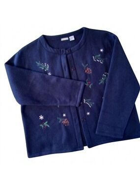 Vintage 90s Jon Jac Holiday Fleece Jacket, Navy, Size M